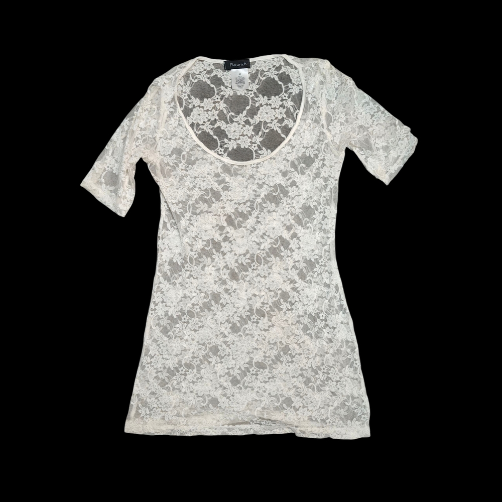White Lace Short Sleeve Top